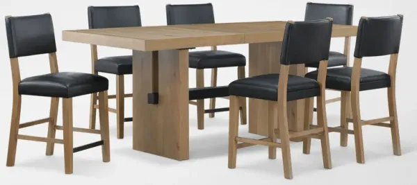 Auburn Counter-Height Dining Table and 6 Upholstered Stools - Black/Natural Legs