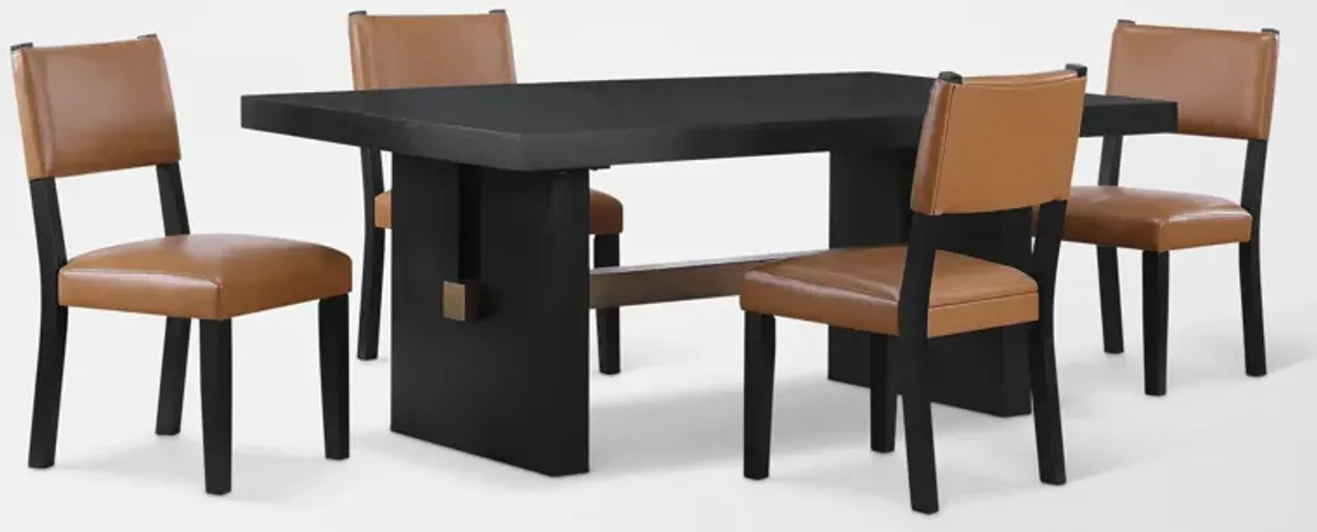 Auburn Dining Table and 4 Upholstered Dining Chairs - Light Brown/Black Legs