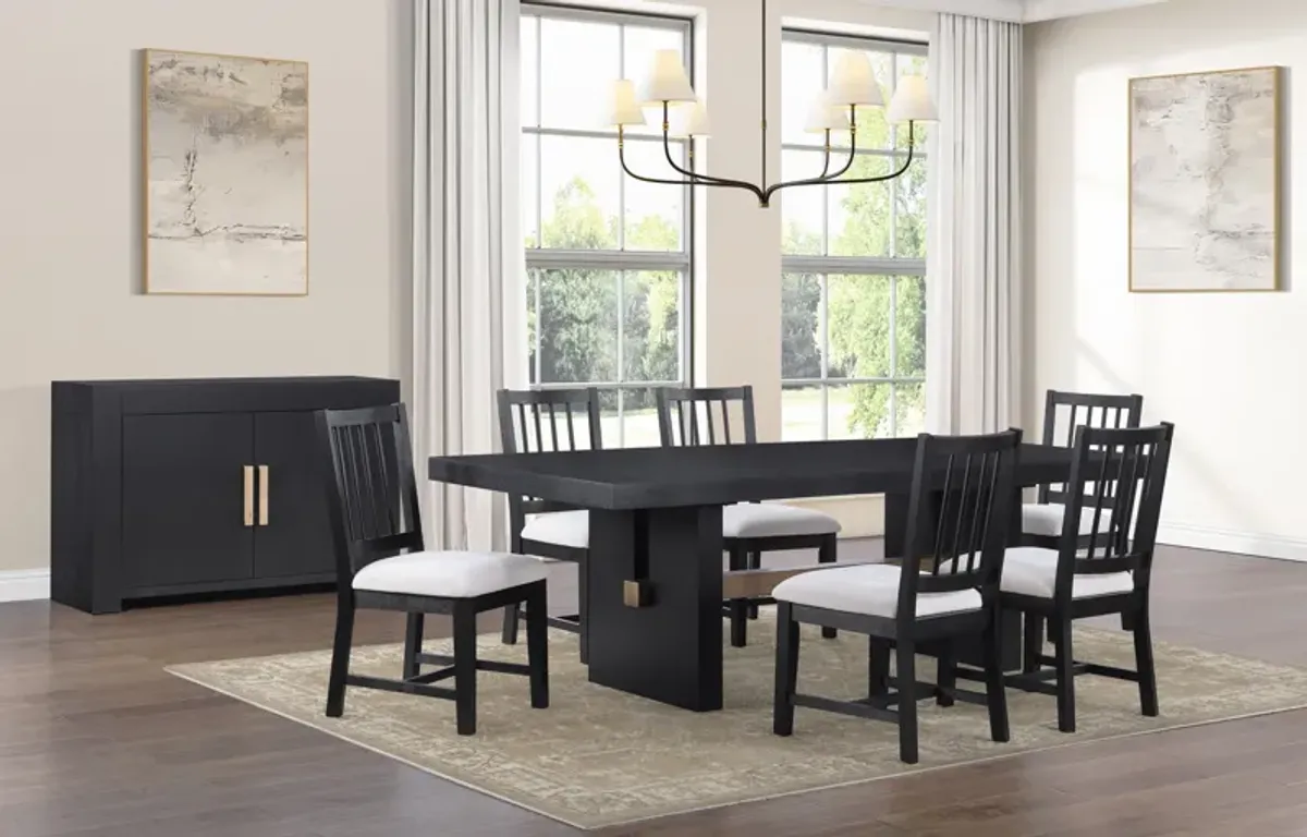 Auburn Dining Table and 6 Spindle-Back Dining Chairs - White/Black Legs