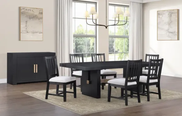 Auburn Dining Table and 6 Spindle-Back Dining Chairs - White/Black Legs