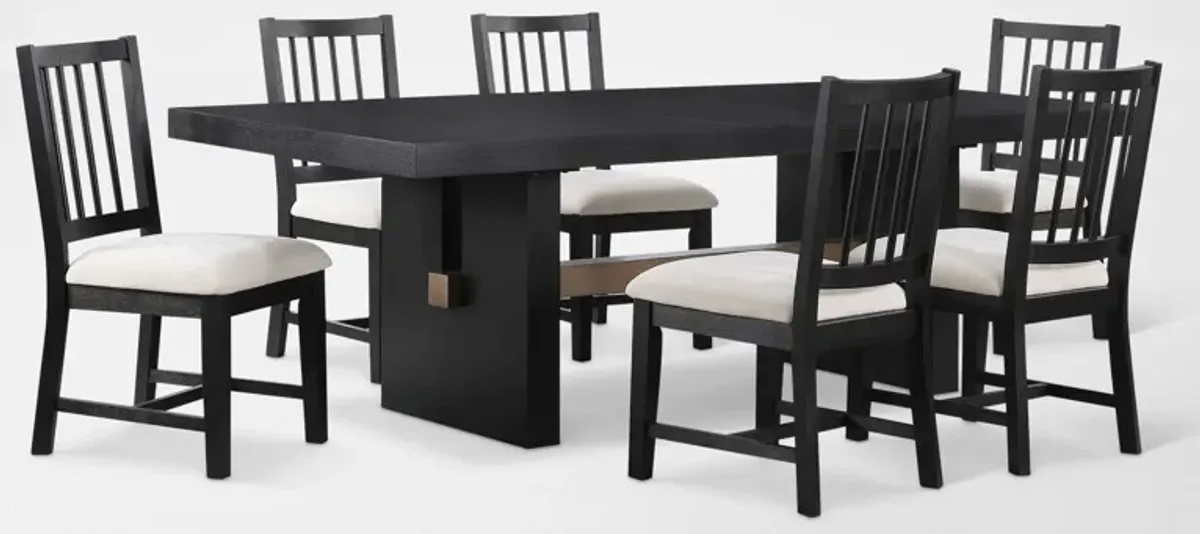 Auburn Dining Table and 6 Spindle-Back Dining Chairs - White/Black Legs