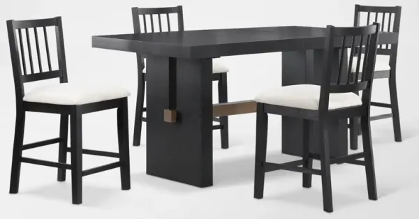 Auburn Counter-Height Dining Table and 4 Spindle-Back Stools - White/Black Legs
