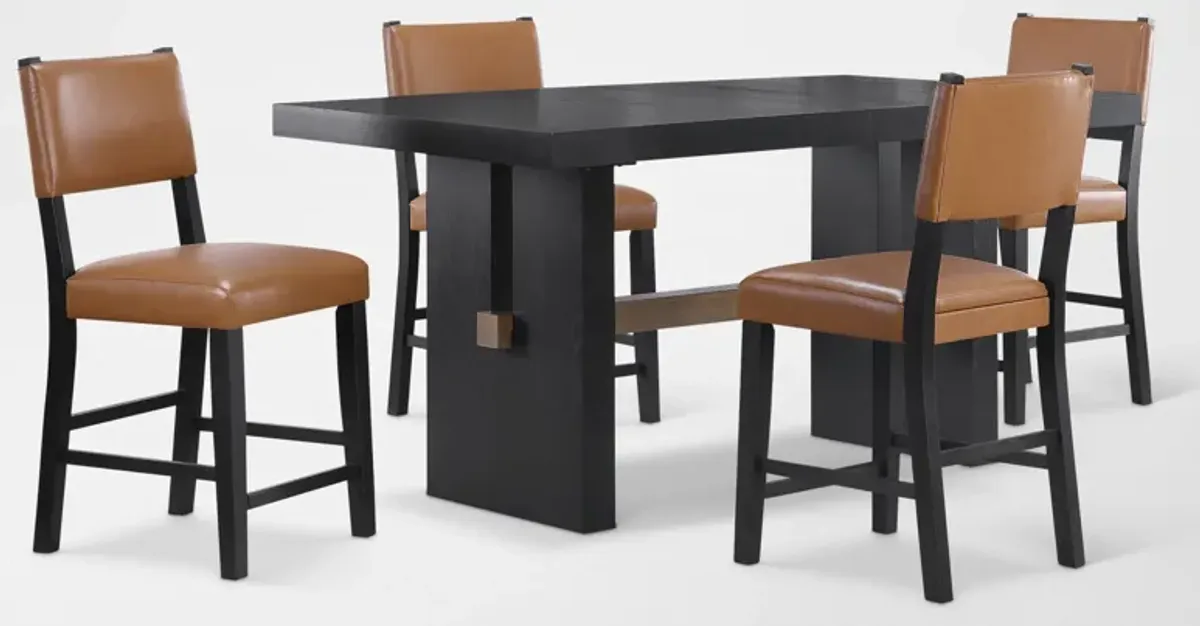 Auburn Counter-Height Dining Table and 4 Upholstered Stools - Light Brown/Black Legs