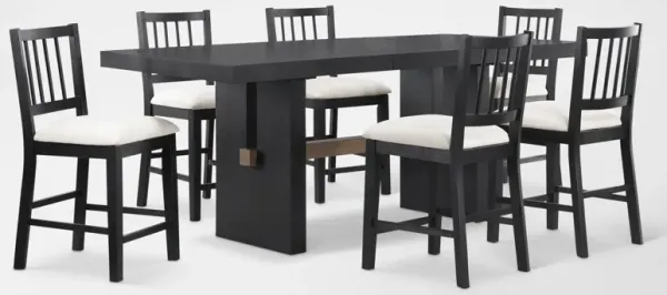 Auburn Counter-Height Dining Table and 6 Spindle-Back Stools - White/Black Legs