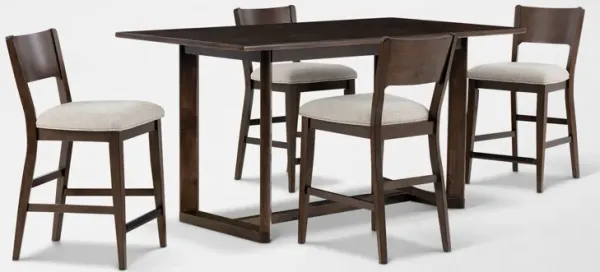 Boca Solid Wood Counter-Height Dining Table and 4 Stools - Brown