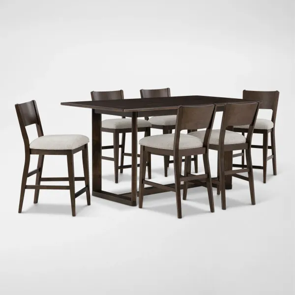 Boca Solid Wood Counter-Height Dining Table and 6 Stools - Boca Brown