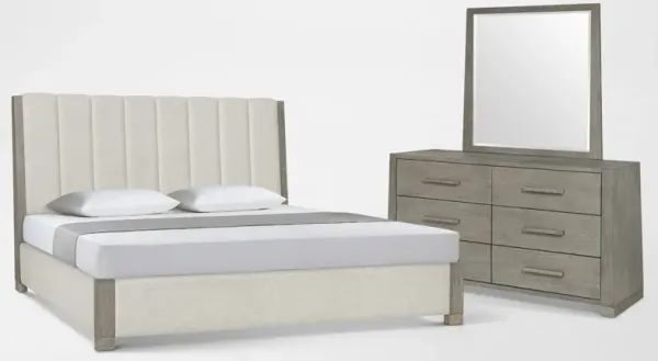 Monaco 5-Piece Upholstered Bedroom Set with Dresser and Mirror - Queen