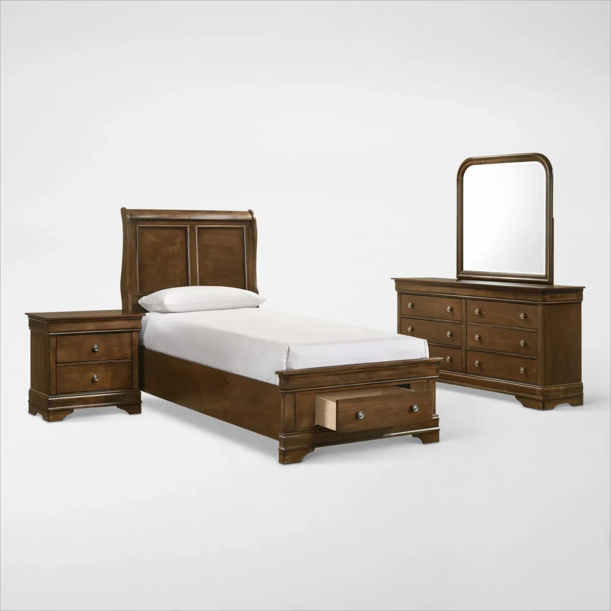 Louis 6-Piece Storage Bedroom Set with Dresser, Mirror and Nightstand - Twin