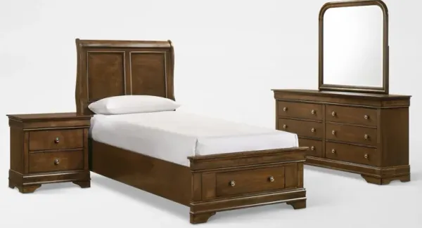 Louis 6-Piece Storage Bedroom Set with Dresser, Mirror and Nightstand - Full