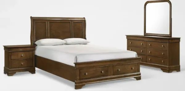 Louis 6-Piece Storage Bedroom Set with Dresser, Mirror and Nightstand - Queen