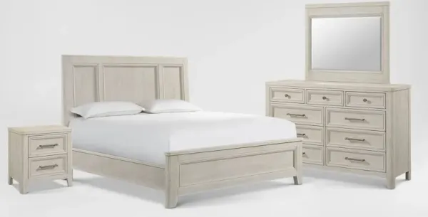 Windward Solid Wood 6-Piece Panel Bedroom Set with Dresser, Mirror, and Nightstand - King