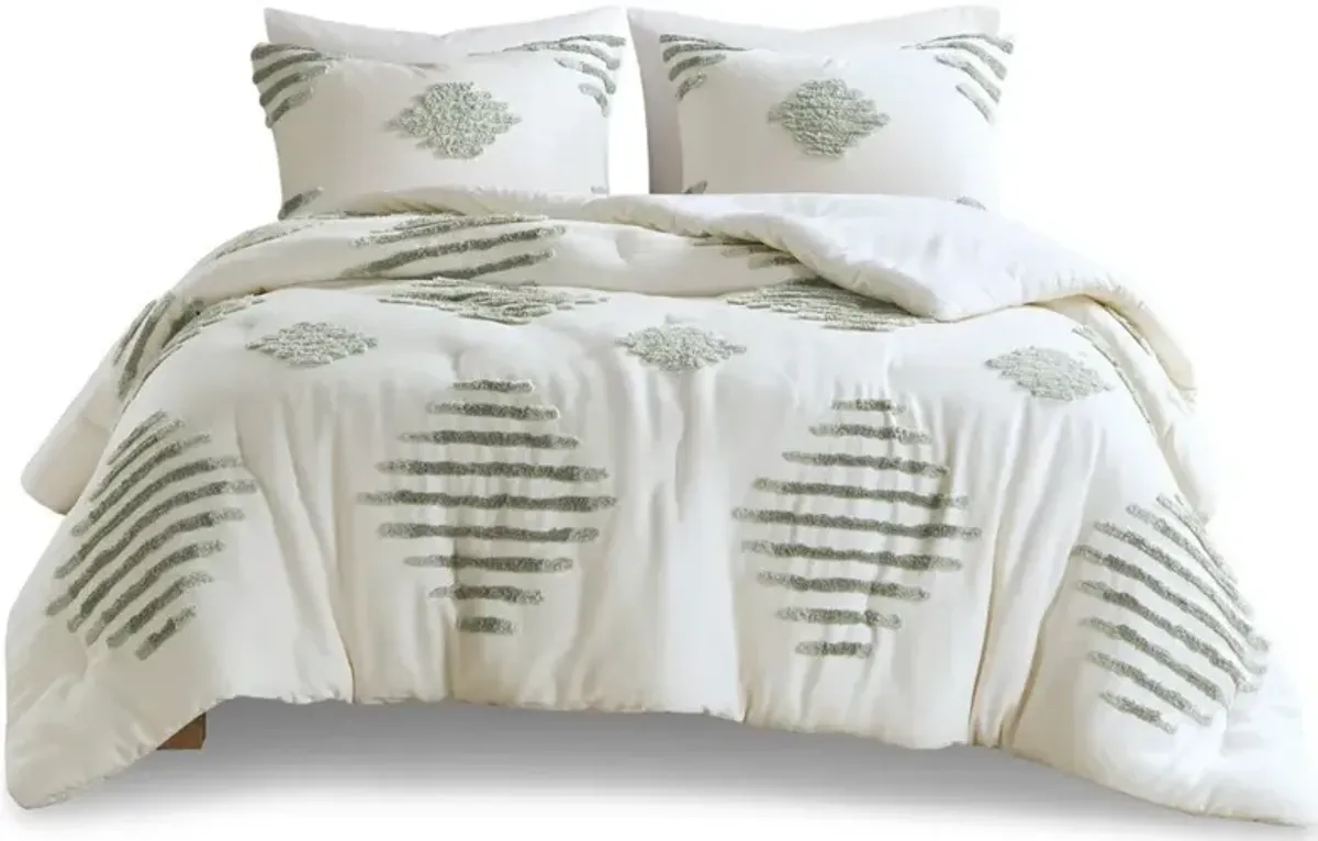 Estrella Full/Queen Comforter Set - Green/Ivory