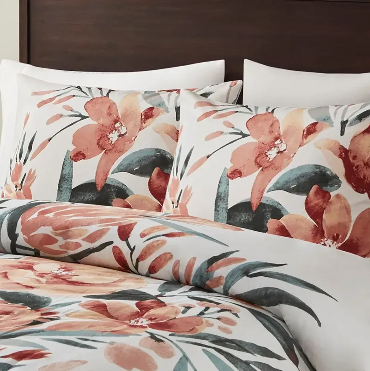 Charleigh Full/Queen Duvet Cover Set - Peach/Off-White