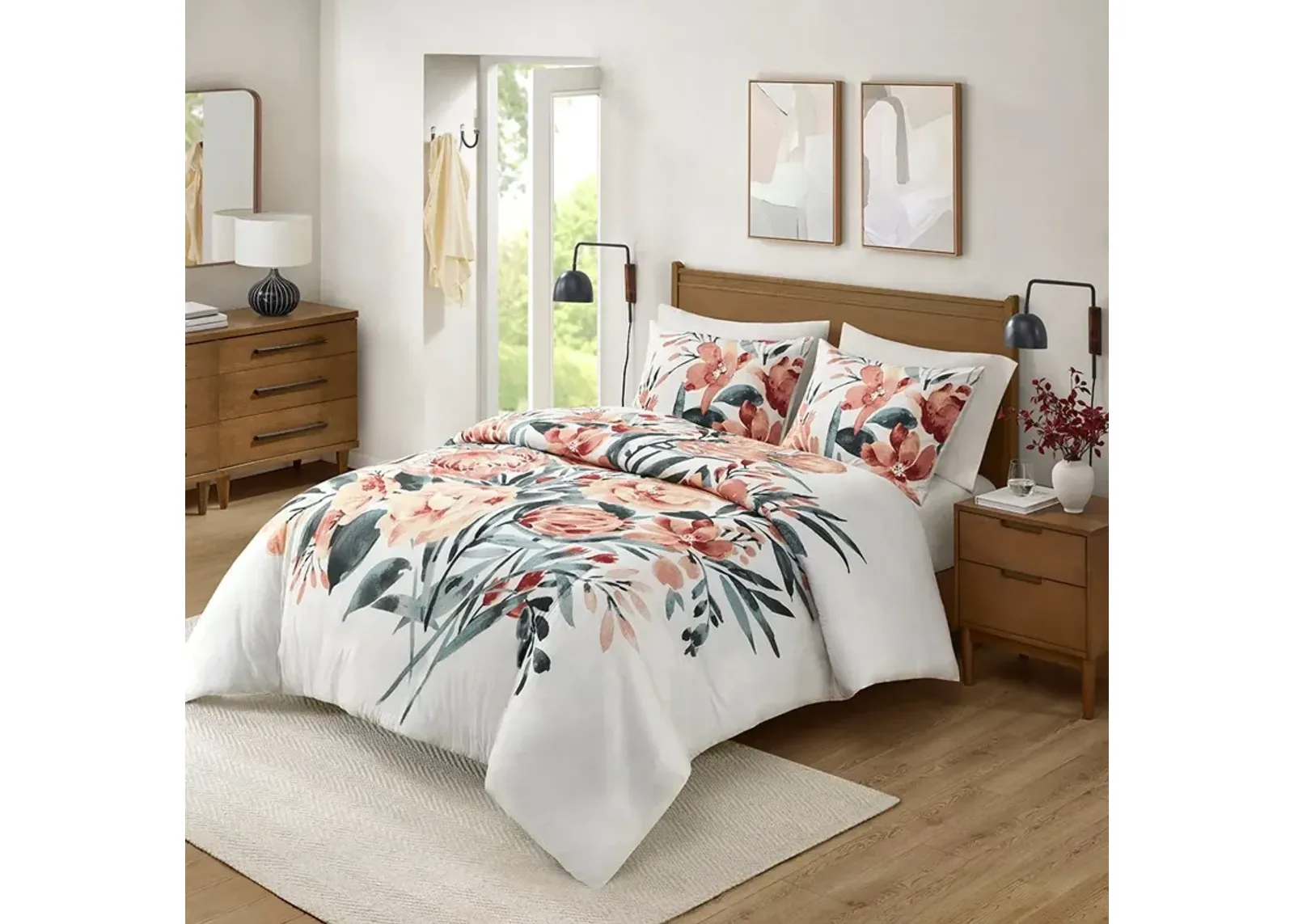 Charleigh Full/Queen Duvet Cover Set - Peach/Off-White