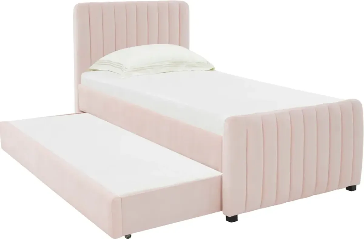 Maylin Twin Upholstered Bed with Trundle - Pink