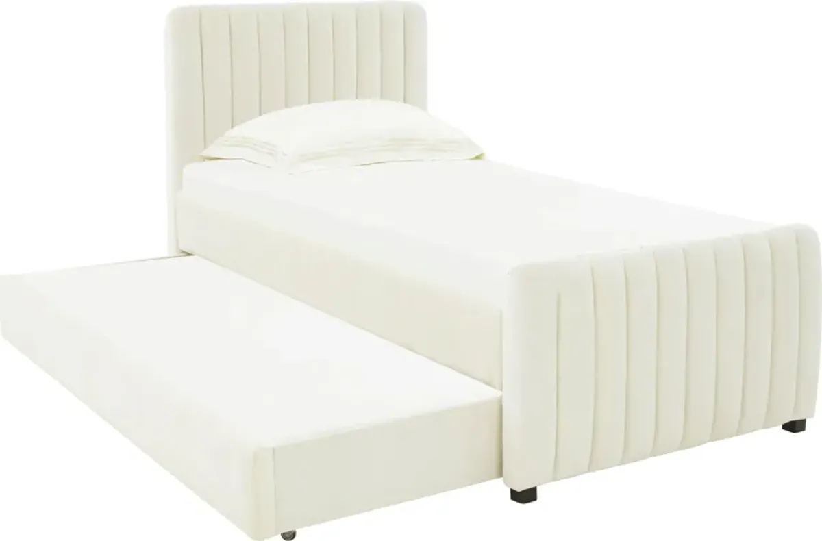 Maylin Twin Upholstered Bed with Trundle - Cream