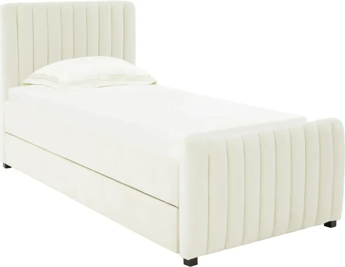 Maylin Twin Upholstered Bed with Trundle - Cream