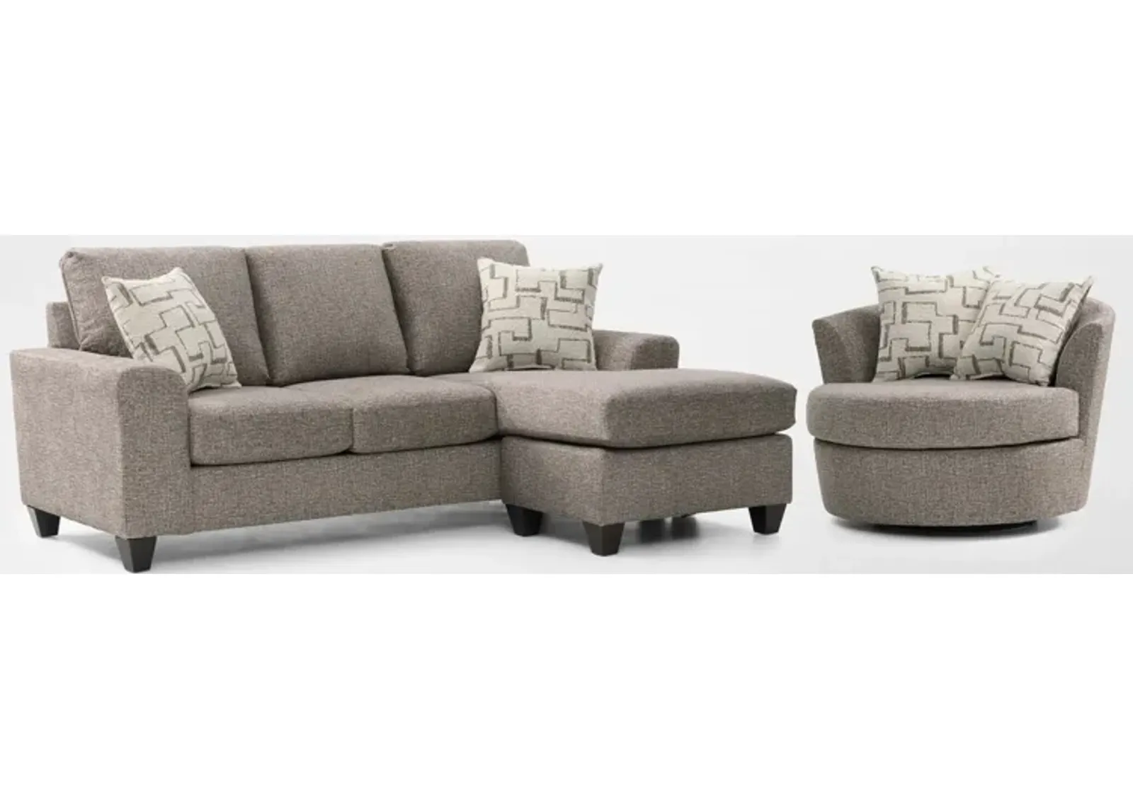 Canyon Sofa with Reversible Chaise and Swivel Chair Set - Taupe