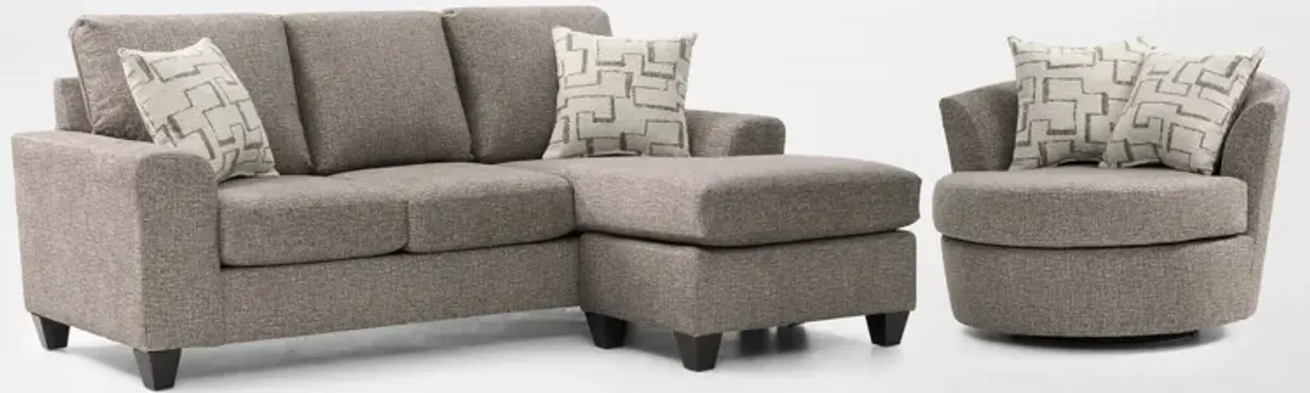 Canyon Sofa with Reversible Chaise and Swivel Chair Set - Taupe