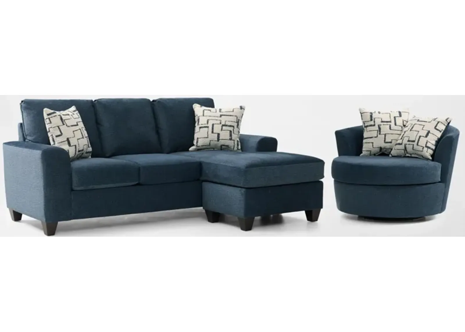 Canyon Sofa with Reversible Chaise and Swivel Chair Set - Navy