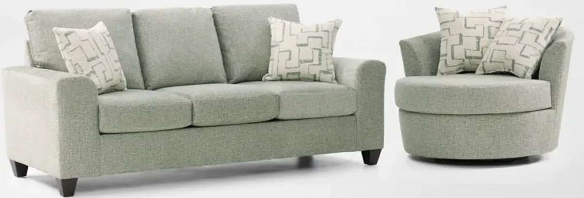 Canyon Sofa and Swivel Chair Set - Seafoam