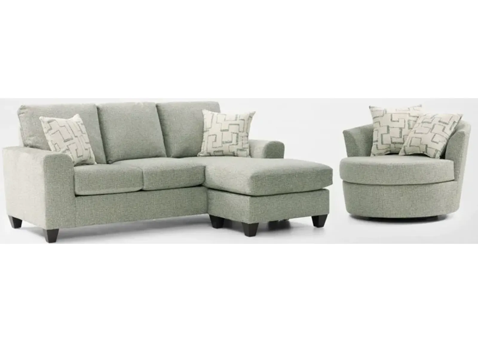 Canyon Sofa with Reversible Chaise and Swivel Chair Set - Seafoam