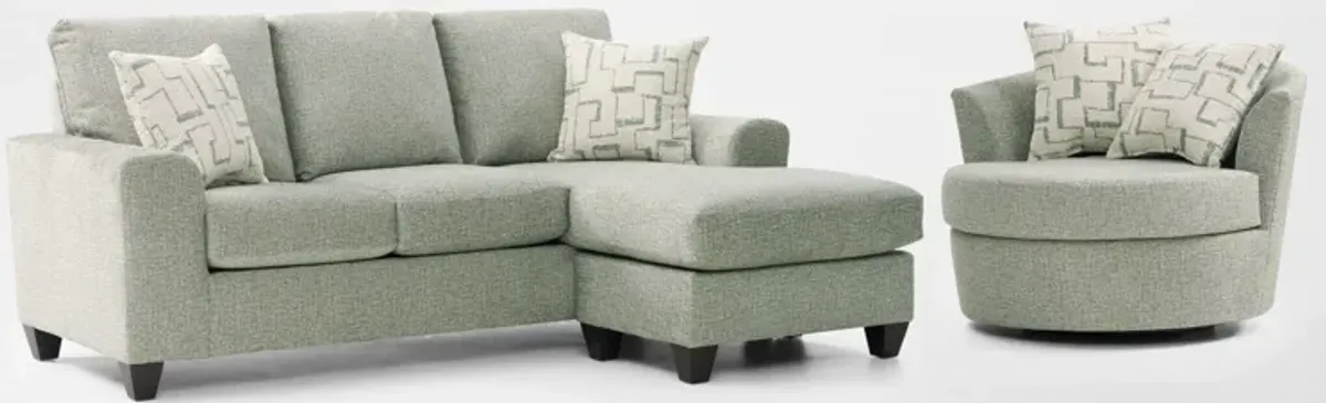 Canyon Sofa with Reversible Chaise and Swivel Chair Set - Seafoam