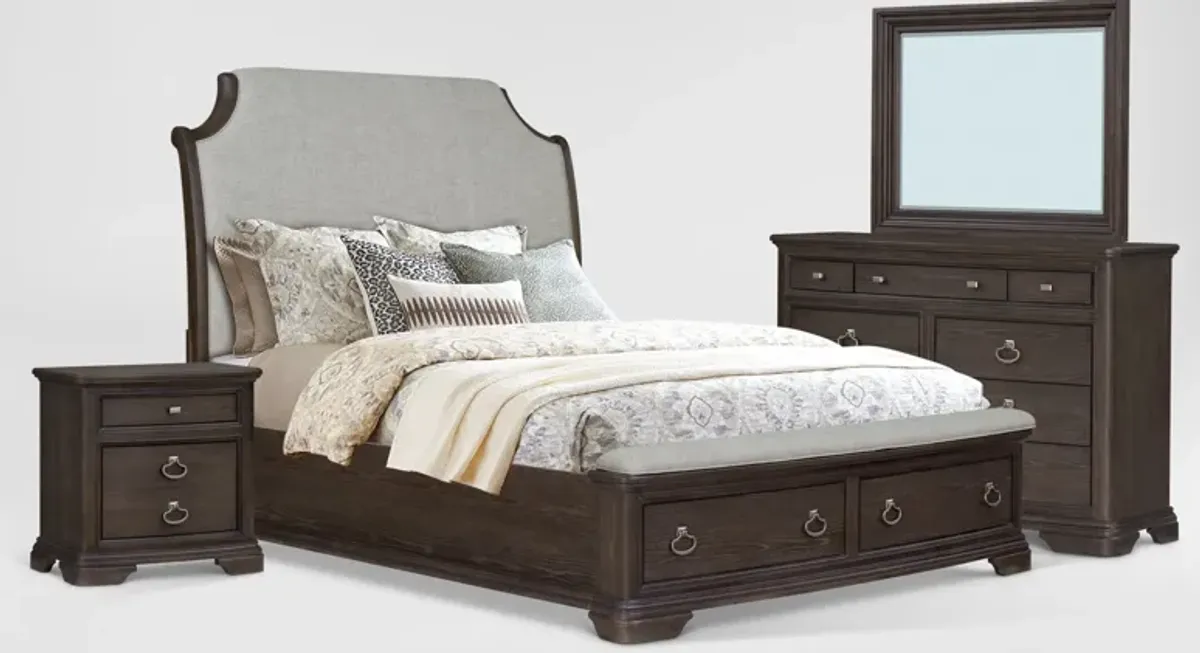 Grace 6-Piece Storage Bedroom Set with Dresser, Mirror & Nightstand with USB Charging