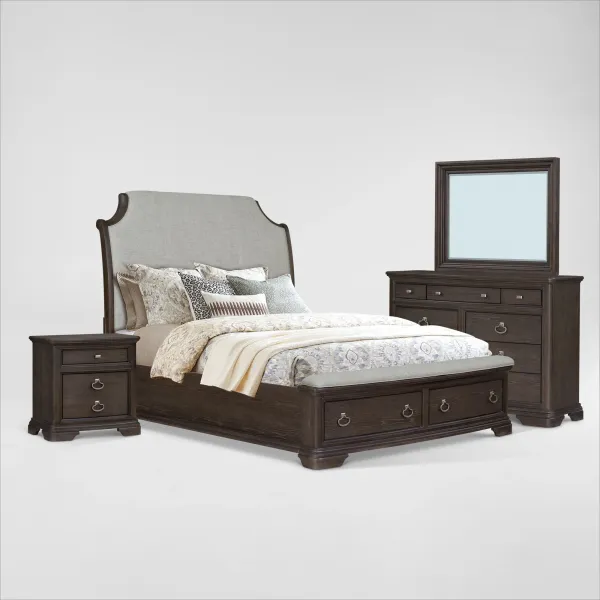 Grace 6-Piece Storage Bedroom Set with Dresser, Mirror & Nightstand with USB Charging
