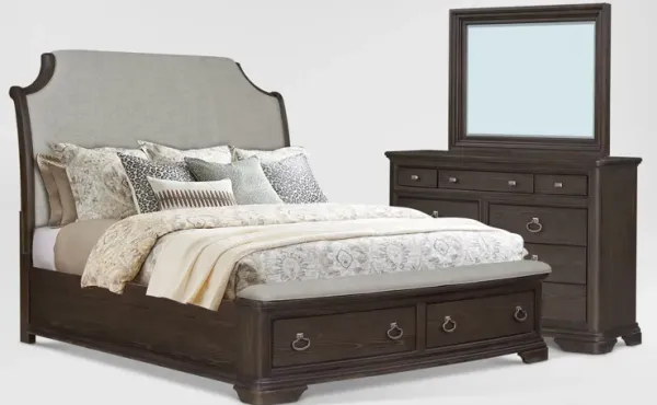 Grace 5-Piece Storage Bedroom Set with Dresser and Mirror