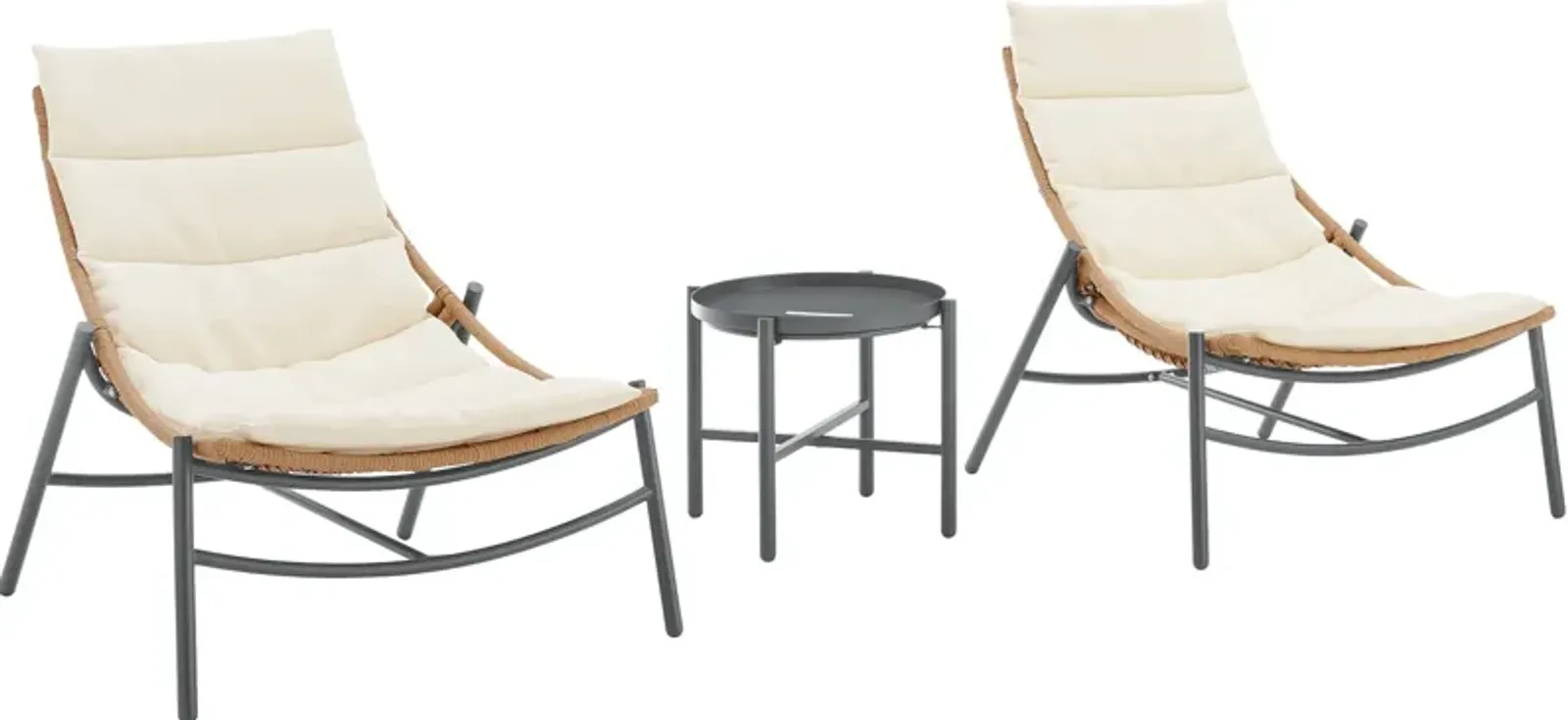 Waikiki Set of 2 Outdoor Lounge Chairs and End Table - Cream