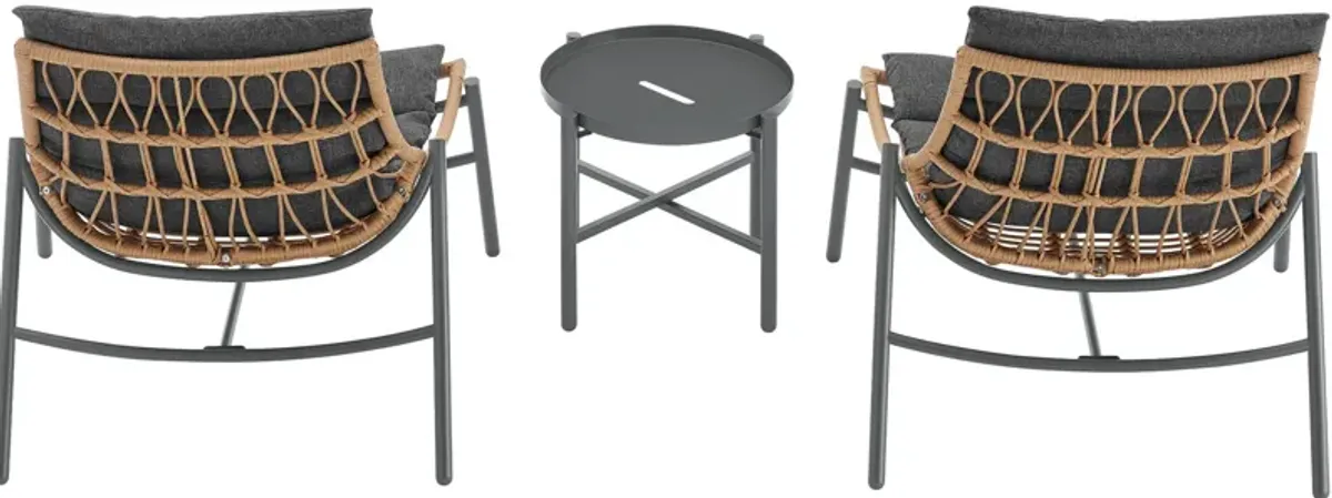 Waikiki Set of 2 Outdoor Lounge Chairs and End Table - Gray