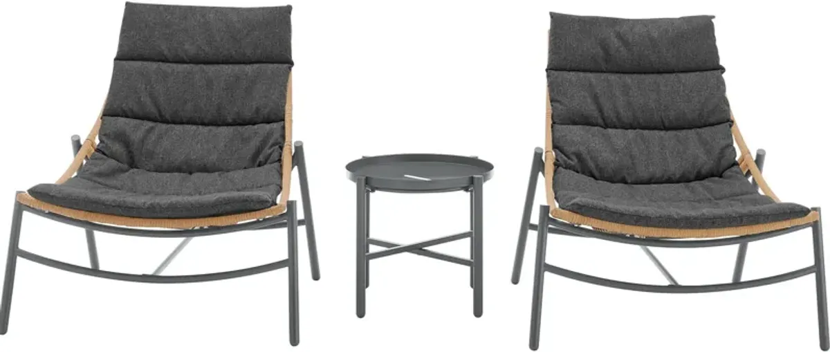 Waikiki Set of 2 Outdoor Lounge Chairs and End Table - Gray