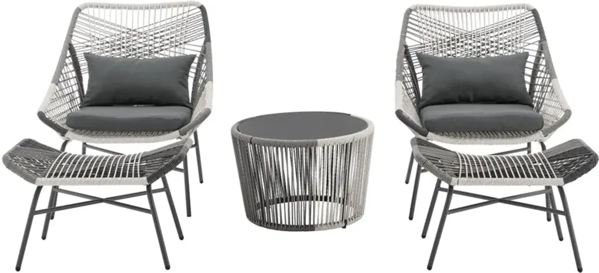 Biloxi Set of 2 Lounge Chairs with Ottomans and Side Tables - Gray