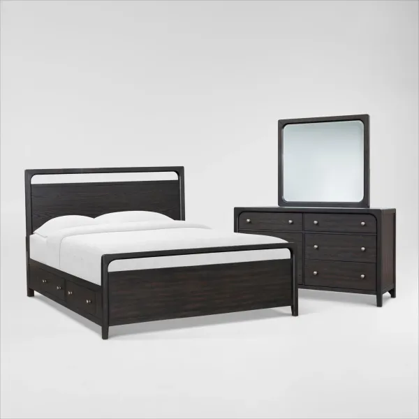 Austin 6-Piece Storage Bedroom Set with Dresser, Mirror and Nightstand - Queen