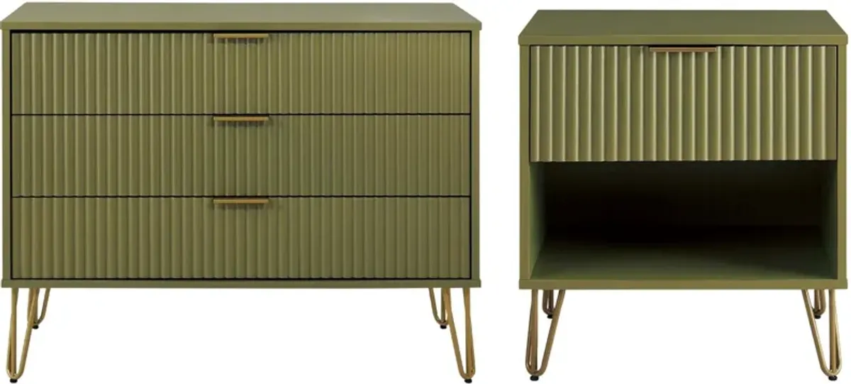 Sheridan 3-Drawer Dresser and Nightstand Set - Green