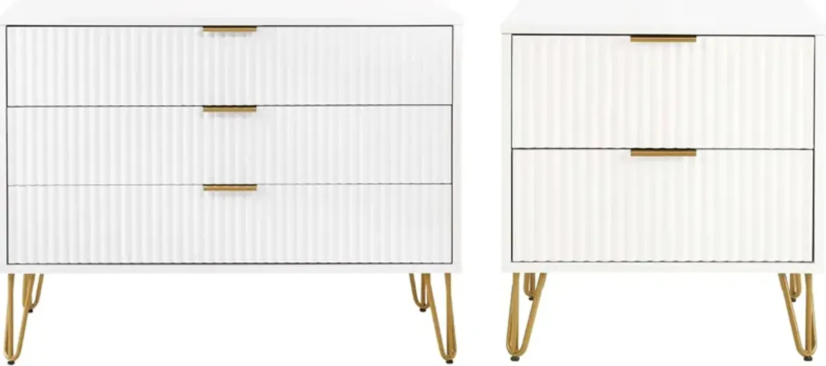 Sheridan 3-Drawer Dresser and 2-Drawer Nightstand Set - White