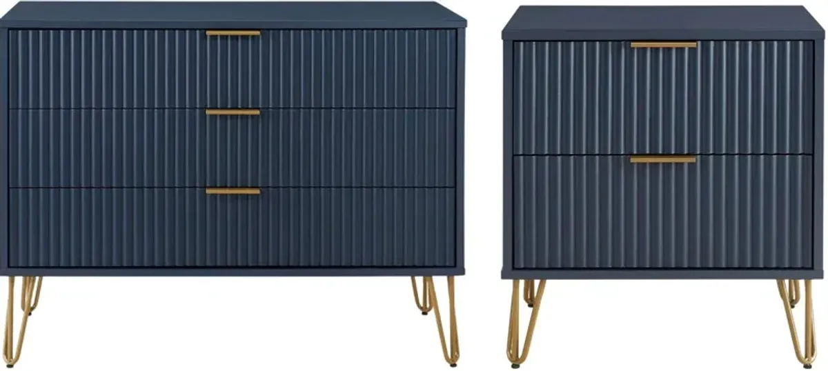 Sheridan 3-Drawer Dresser and 2-Drawer Nightstand Set - Blue