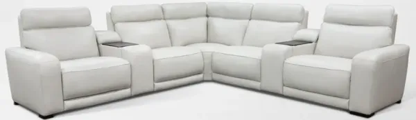 Summit Triple-Power 7-Piece Reclining Sectional with Immersive Sound and Two Consoles - Ice