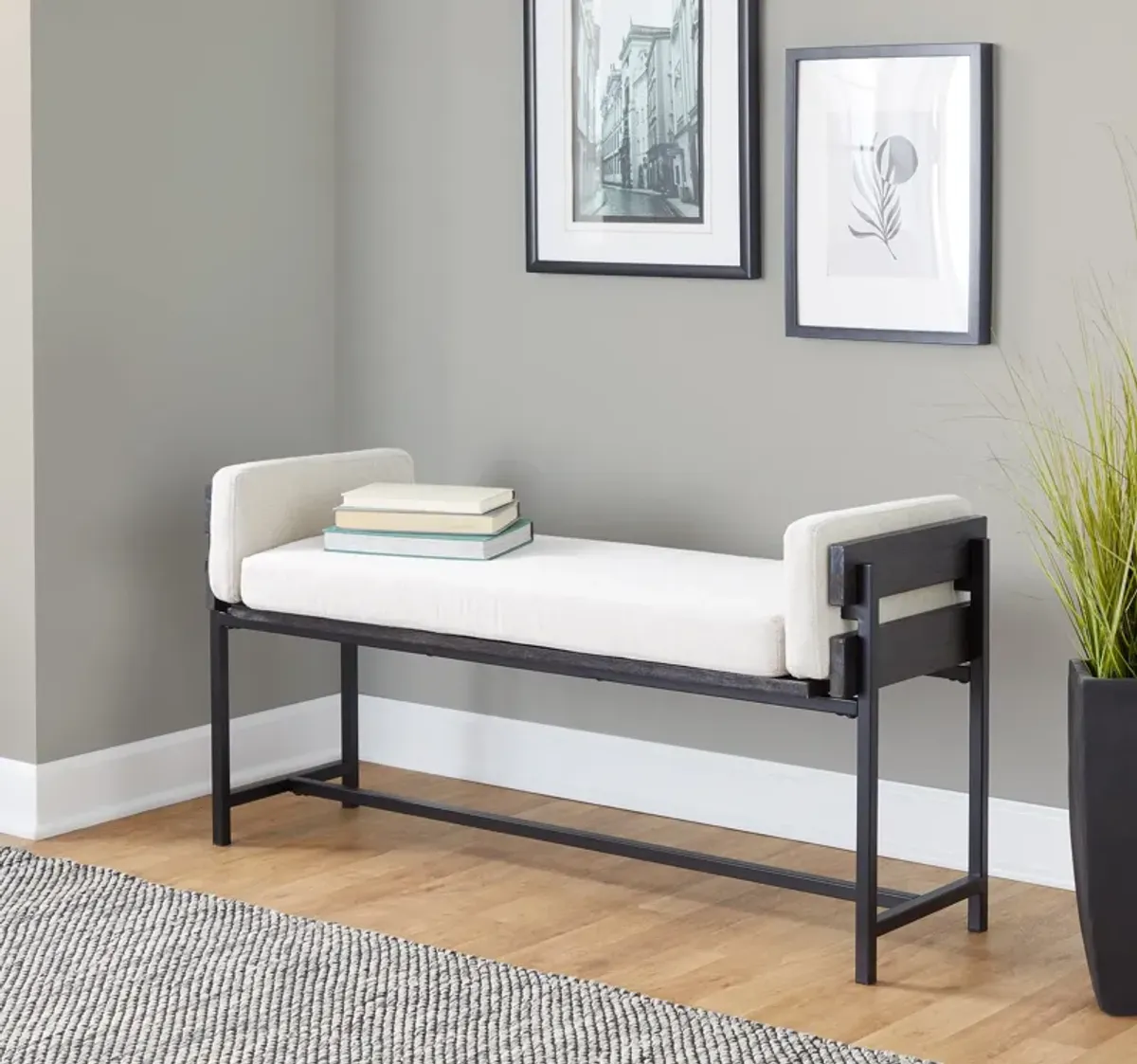 Kari Upholstered Bench - White/Gray