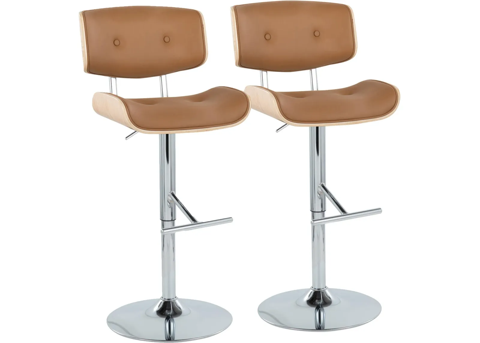 Blakely Set of 2 Adjustable Swivel Bar Stools - Brown/Chrome