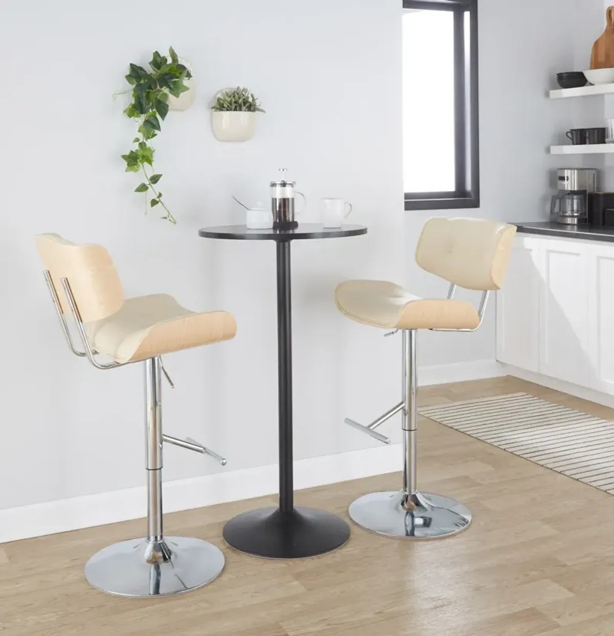 Blakely Set of 2 Adjustable Swivel Bar Stools - Cream/Chrome