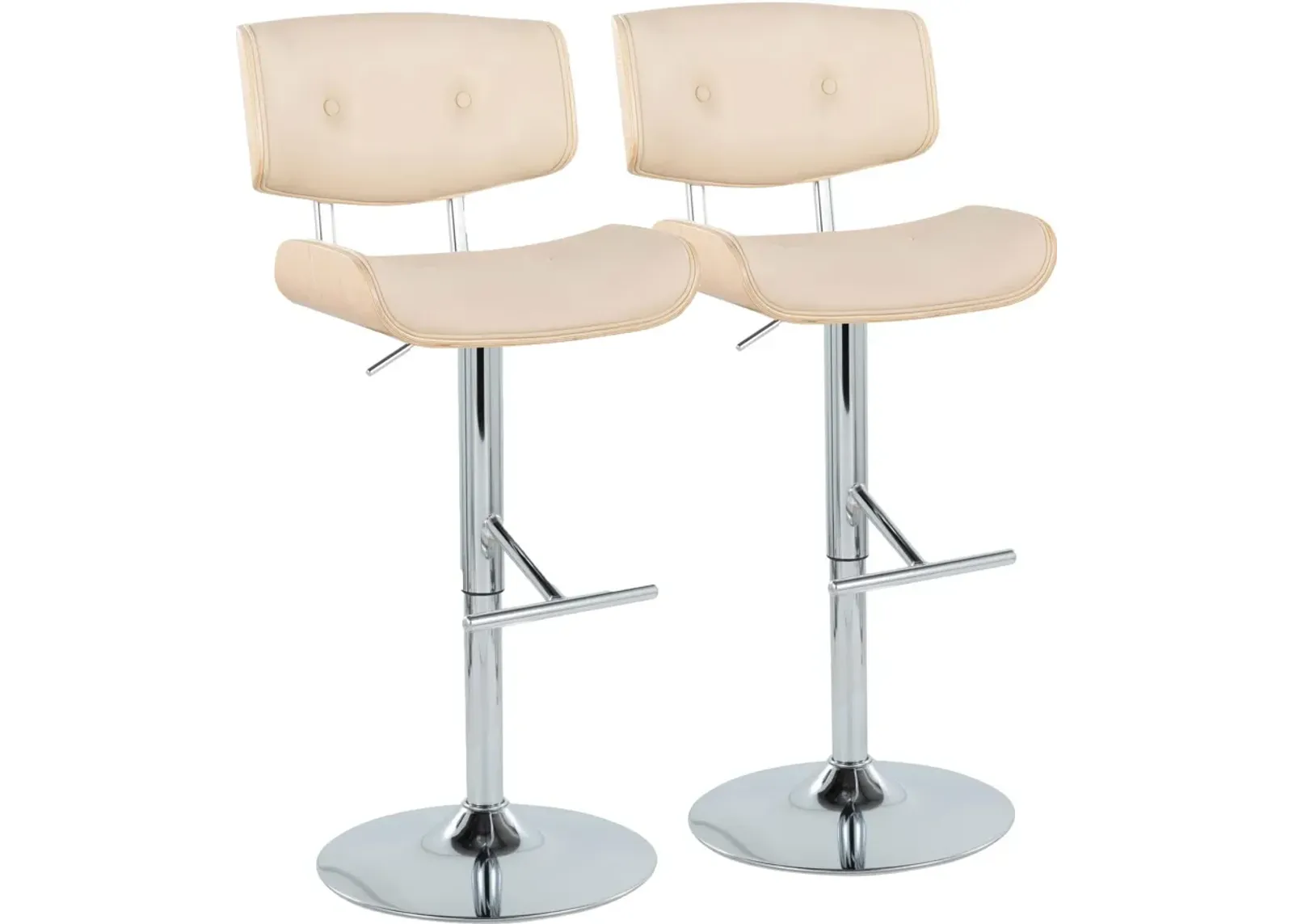 Blakely Set of 2 Adjustable Swivel Bar Stools - Cream/Chrome