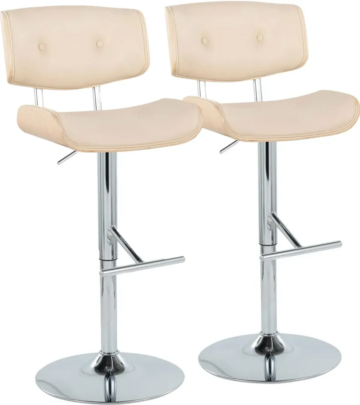 Blakely Set of 2 Adjustable Swivel Bar Stools - Cream/Chrome