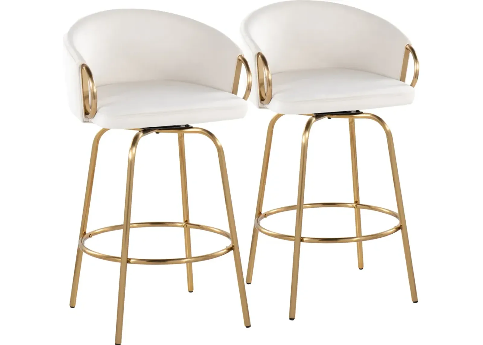 Eve Set of 2 Swivel Counter-Height Stools - Cream/Gold