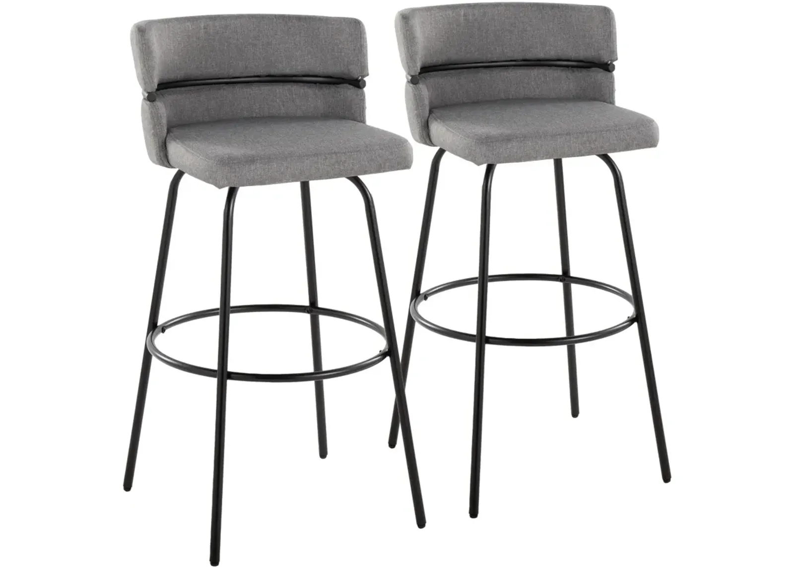 Anabelle Set of 2 Swivel Bar Stools - Gray/Black