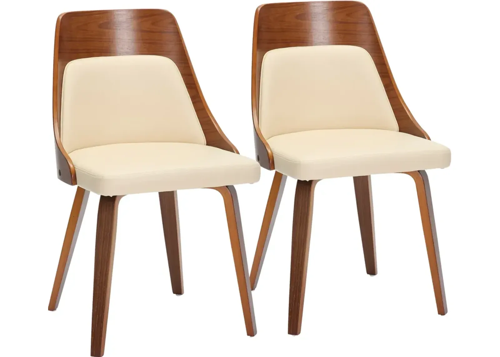 Carla Set of 2 Dining Chairs - Cream Vegan Leather/Walnut