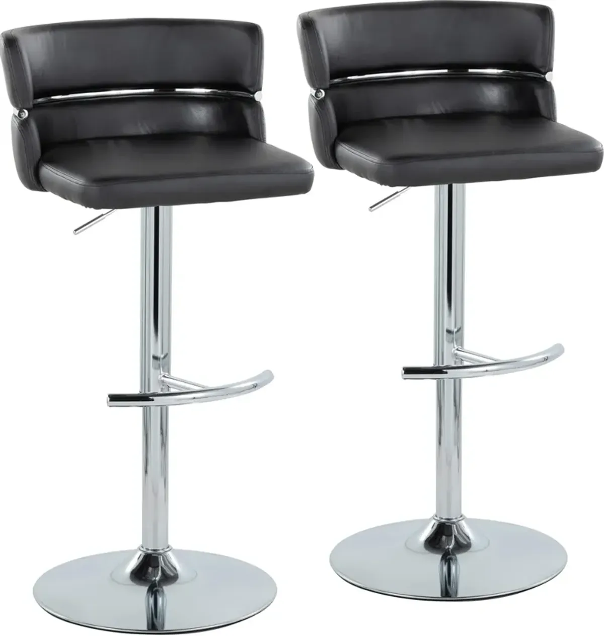 Anabelle Set of 2 Adjustable Swivel Bar Stools - Black Vegan Leather/Chrome