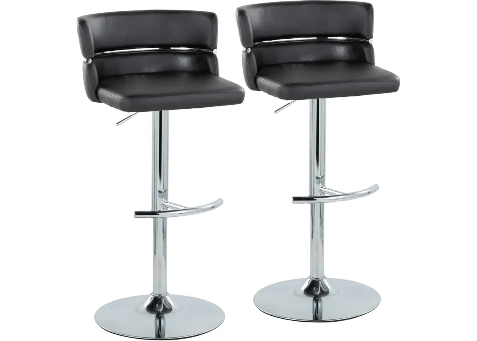 Anabelle Set of 2 Adjustable Swivel Bar Stools - Black Vegan Leather/Chrome