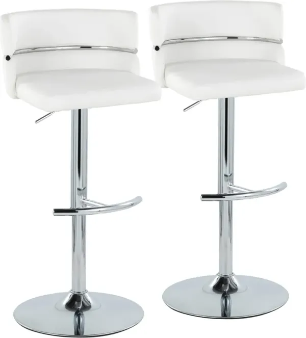 Anabelle Set of 2 Adjustable Swivel Bar Stools - White Vegan Leather/Chrome